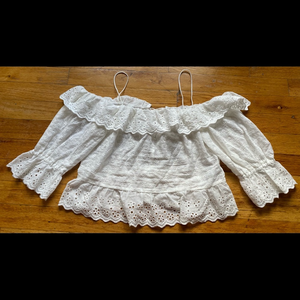 Zara lace up white floral top